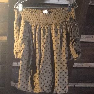 Flowy boho off-the-shoulder top, polka dot